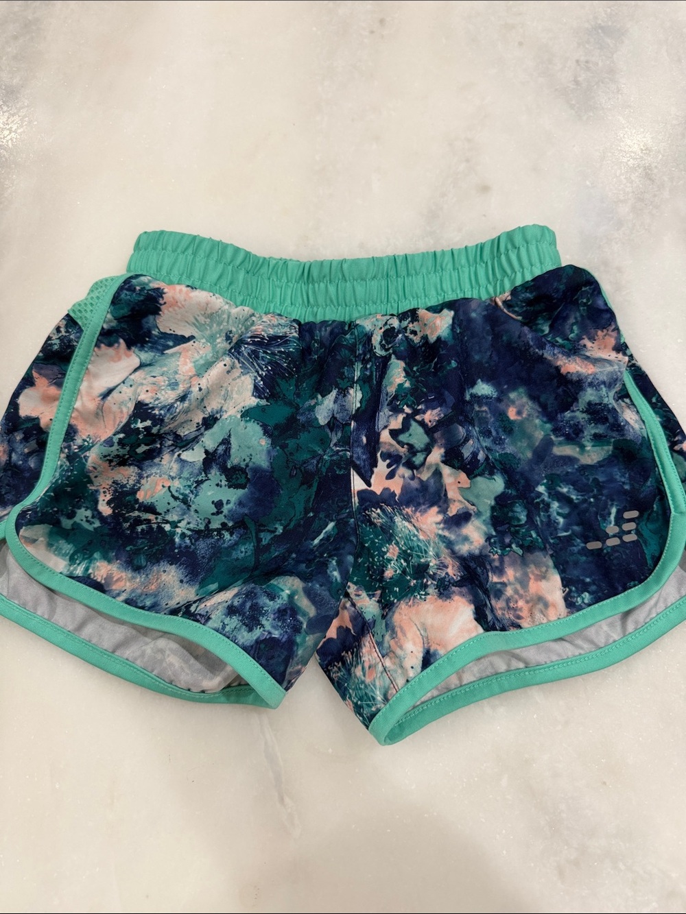 Kids Teal Abstract Print Athletic Shorts